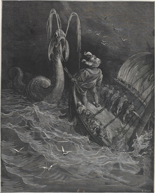 Gustave Doré — Pantagruel Fights the Physeter | Wood Engraving Print