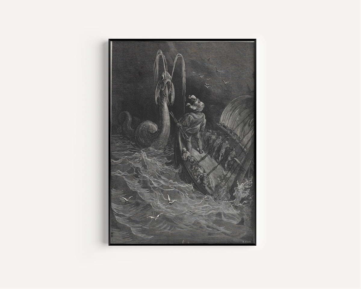 Gustave Doré — Pantagruel Fights the Physeter | Wood Engraving Print