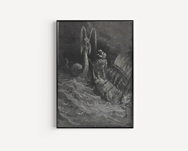 Gustave Doré — Pantagruel Fights the Physeter | Wood Engraving Print