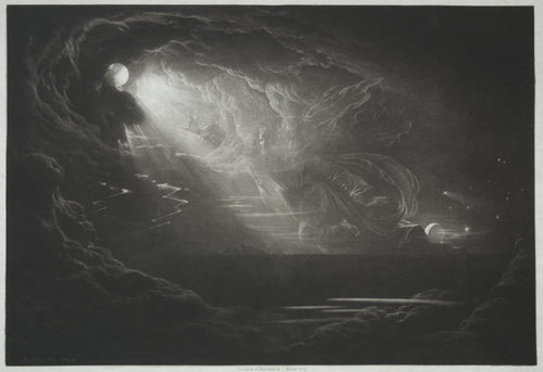 Paradise Lost: The Creation of Light by John Martin — A robed creator sweeps through the dark as a beam of light breaks out