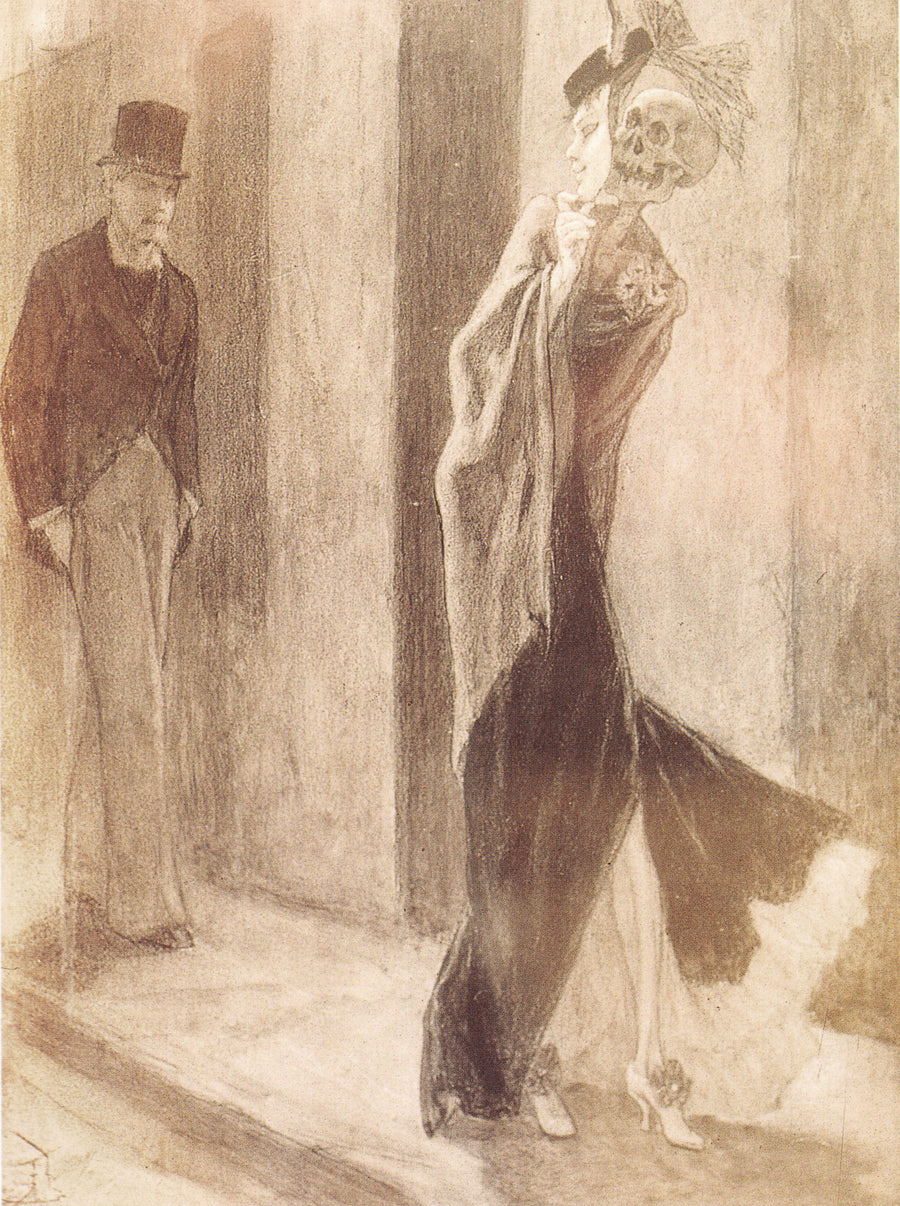 Félicien Rops — Parodie humaine | Art Print shown to scale on a wall above a sofa