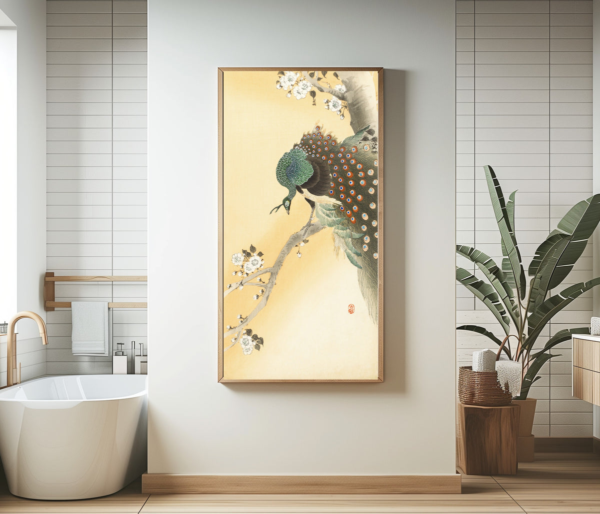 Ohara Koson — Peacock on a Cherry Blossom Tree | Japanese Bird & Flower Woodblock Print