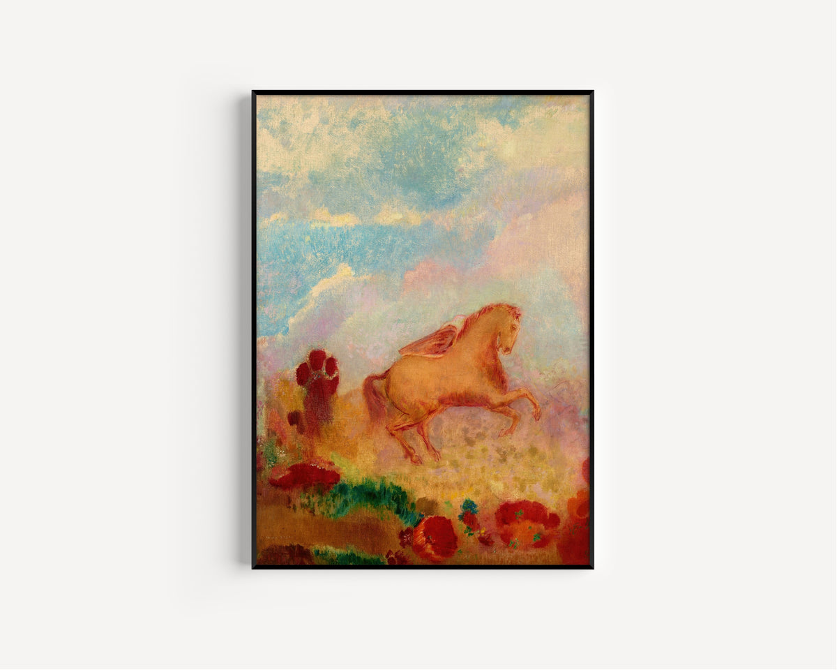 Odilon Redon — Pegasus (Red Flowers) | Symbolist Art Print