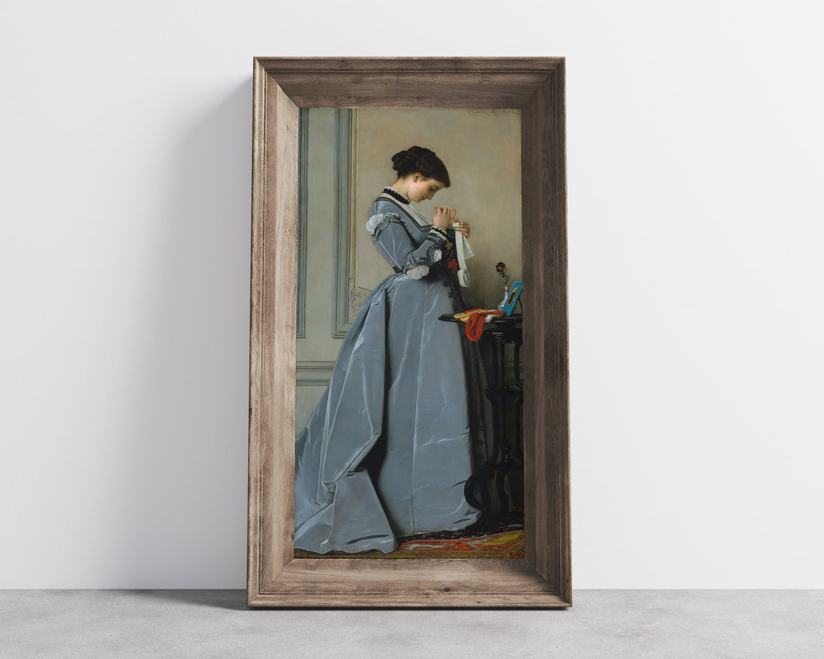 Penelope by Charles Francois Marchal — in a wide wooden frame leaning against a concrete wall