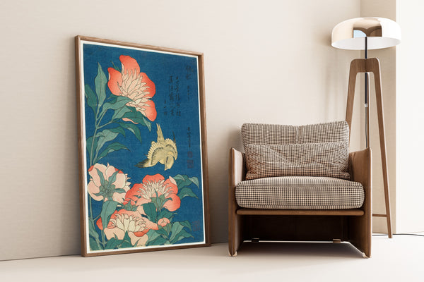 Katsushika Hokusai — Peonies and Canary | Japanese Woodblock Print (Ukiyo-e)