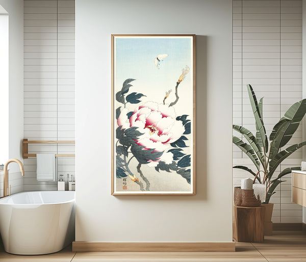 Ohara Koson — Peony with Butterfly | Japanese Bird & Flower Woodblock Print