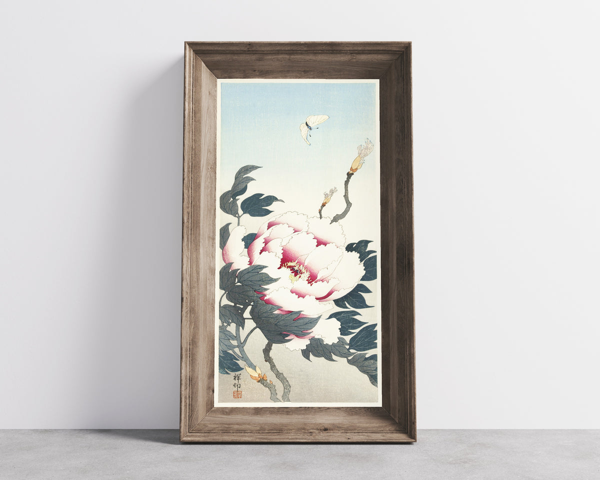 Ohara Koson — Peony with Butterfly | Japanese Bird & Flower Woodblock Print
