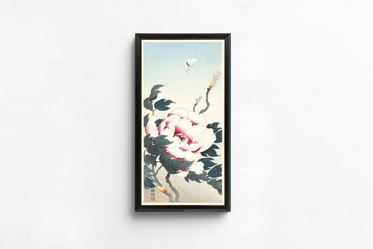 Ohara Koson — Peony with Butterfly | Japanese Bird & Flower Woodblock Print