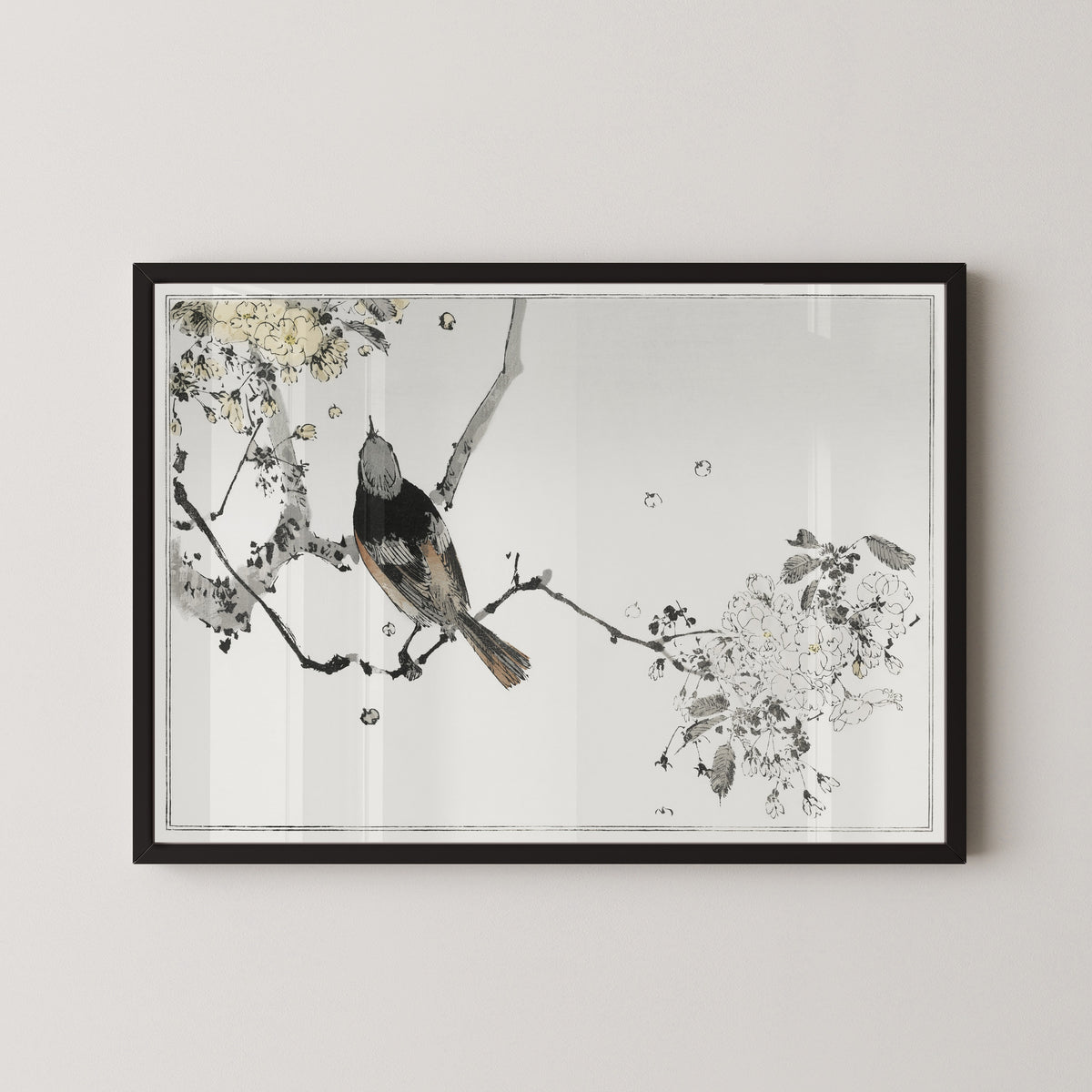 Watanabe Seitei — Bird on a Flowering Branch | Japanese Bird & Flower Woodblock Print