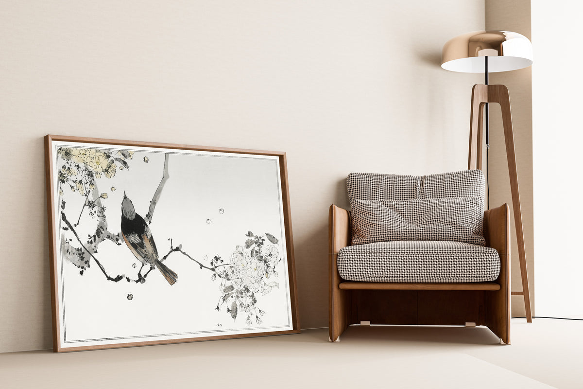 Watanabe Seitei — Bird on a Flowering Branch | Japanese Bird & Flower Woodblock Print