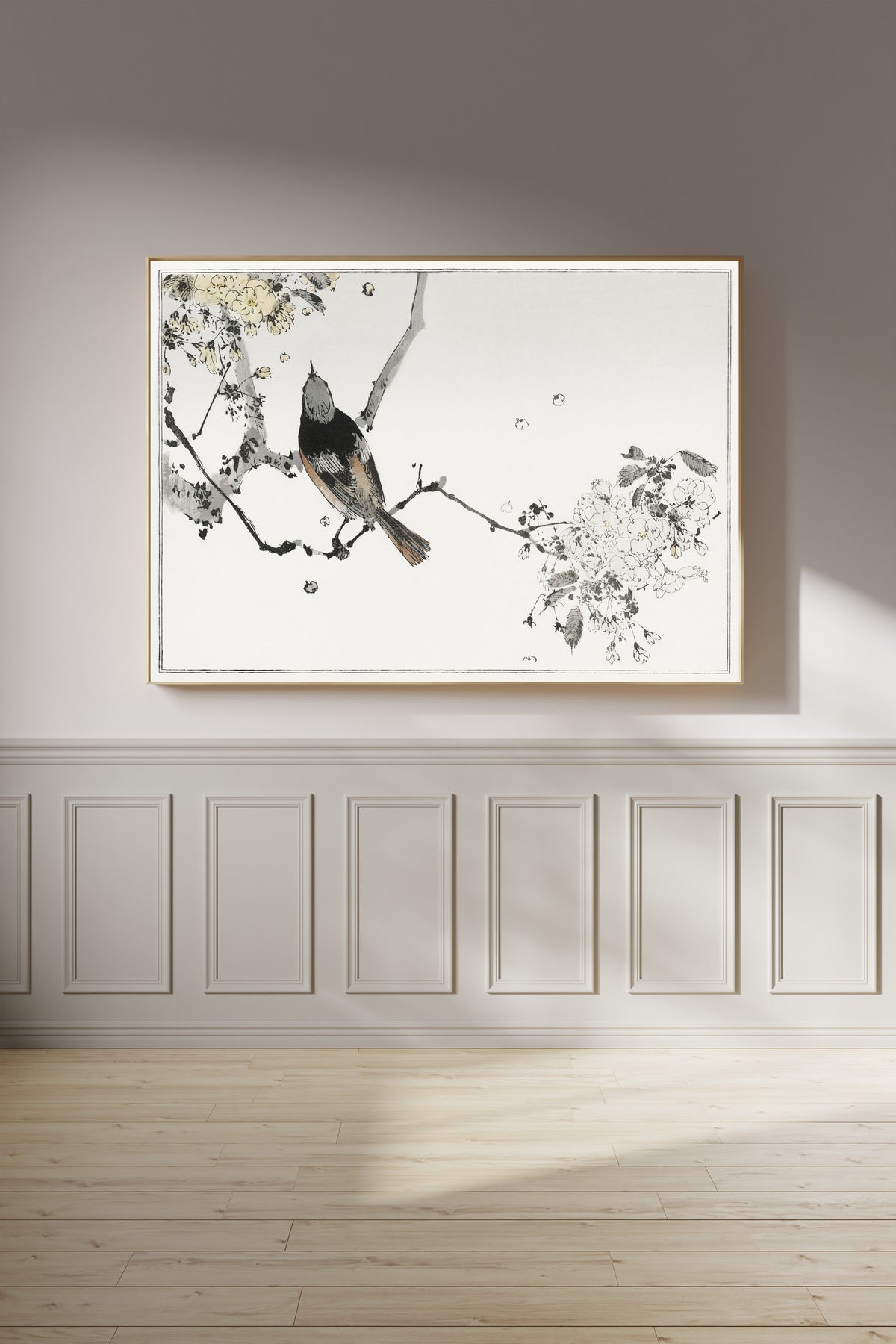 Watanabe Seitei — Bird on a Flowering Branch | Japanese Bird & Flower Woodblock Print