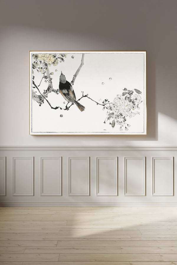 Watanabe Seitei — Bird on a Flowering Branch | Japanese Bird & Flower Woodblock Print