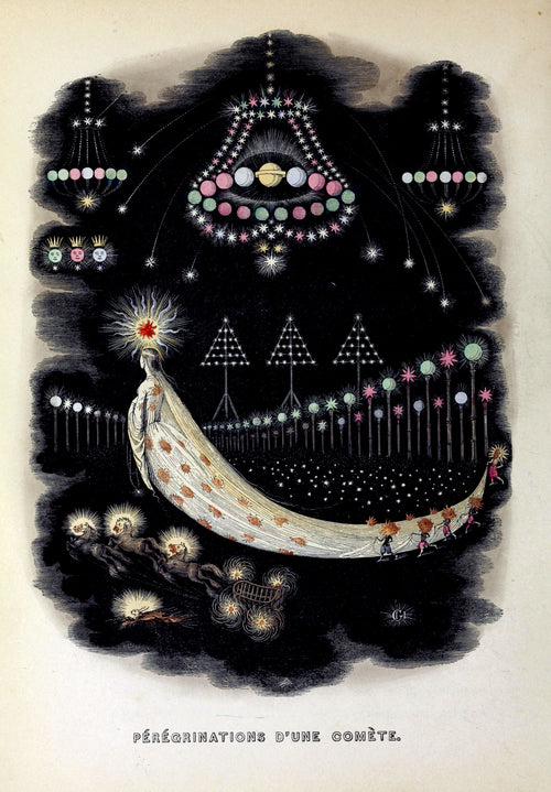 Peregrinations d'une comete by J. J. Grandville — A star-headed comet trails her gown across a jewelled night sky