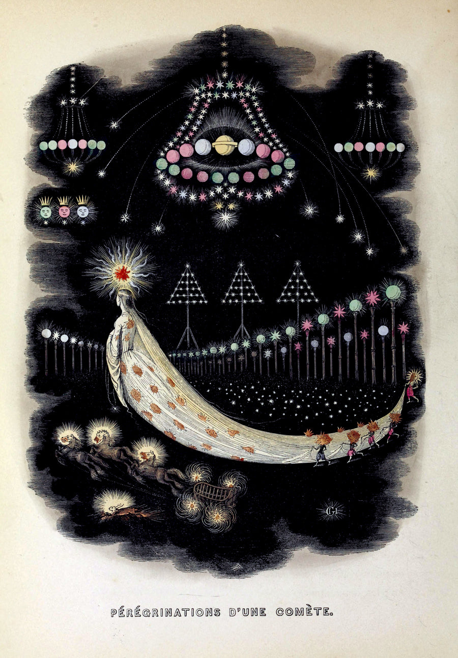J. J. Grandville — Peregrinations d'une comete | Engraving Print shown to scale on a wall above a sofa