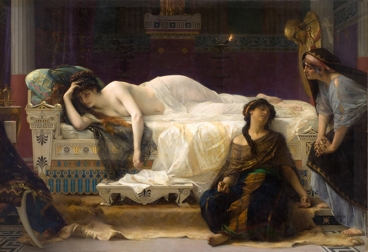 Phaedra by Alexandre Cabanel — Phaedra lies awake on a white couch between two attendants