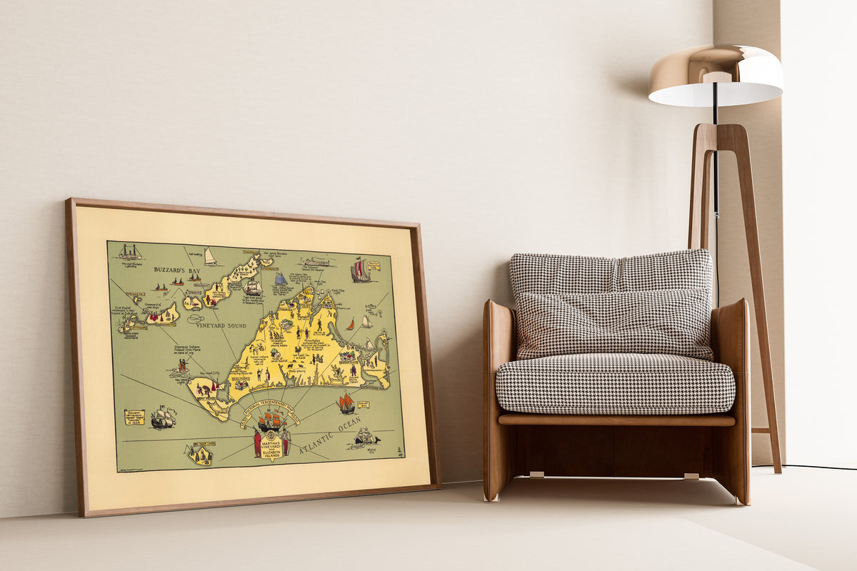 Reynold's Printing Co. — Pictorial Tercentenary Map of Martha's Vineyard and Elizabeth Islands | Vintage Pictorial Map Print