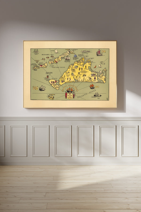 Reynold's Printing Co. — Pictorial Tercentenary Map of Martha's Vineyard and Elizabeth Islands | Vintage Pictorial Map Print
