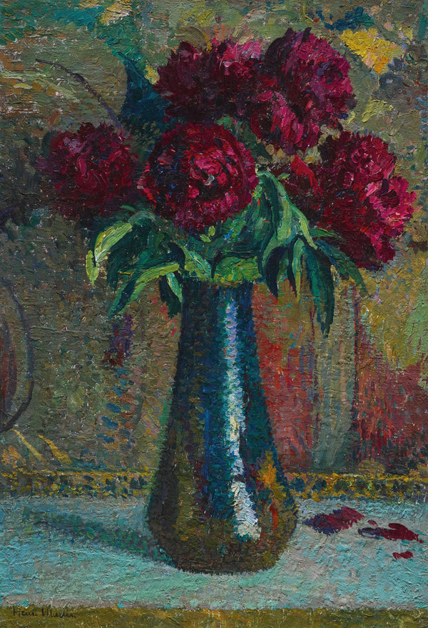 Henri Martin — Pivoines rouges dans un vase Dalpayrat | Pointillist Still Life Print