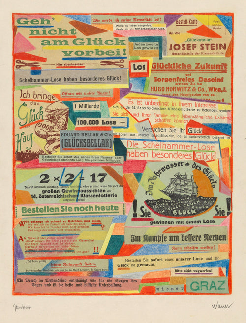 Plakat (Poster) by Karl Wiener — A riot of lottery slogans cut and pasted into coloured blocks