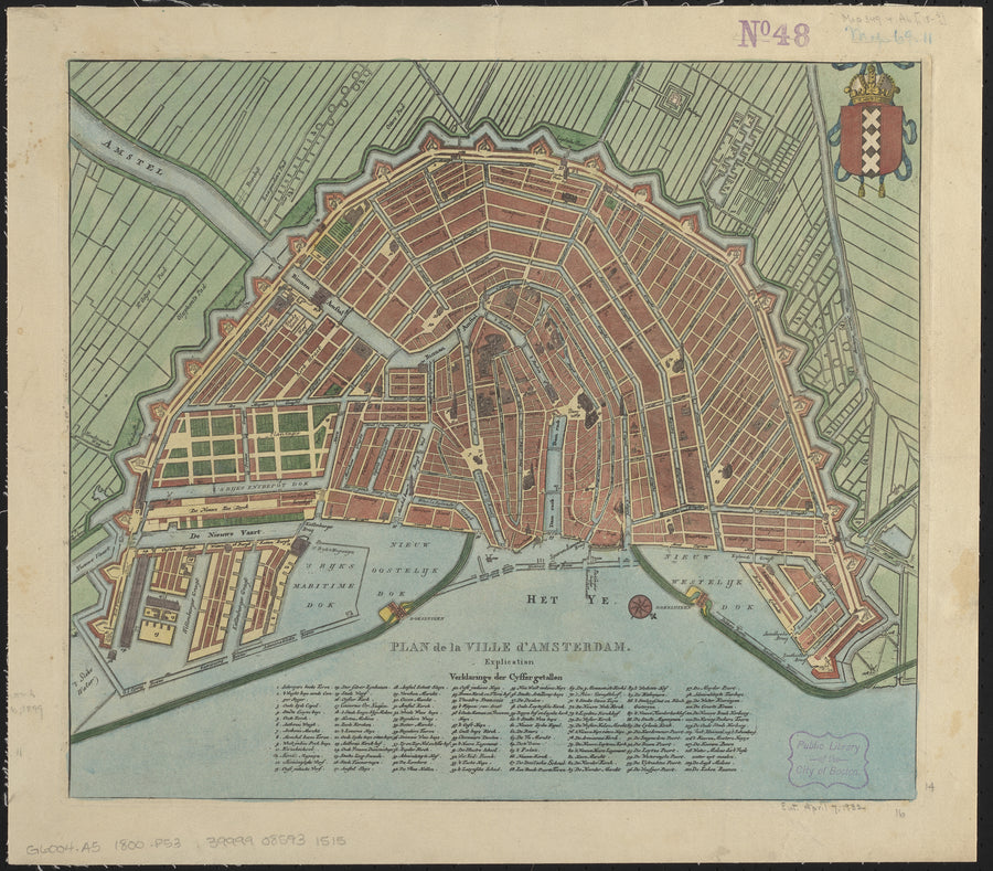Plan de la Ville d'Amsterdam | Antique City Plan Print shown to scale on a wall above a sofa