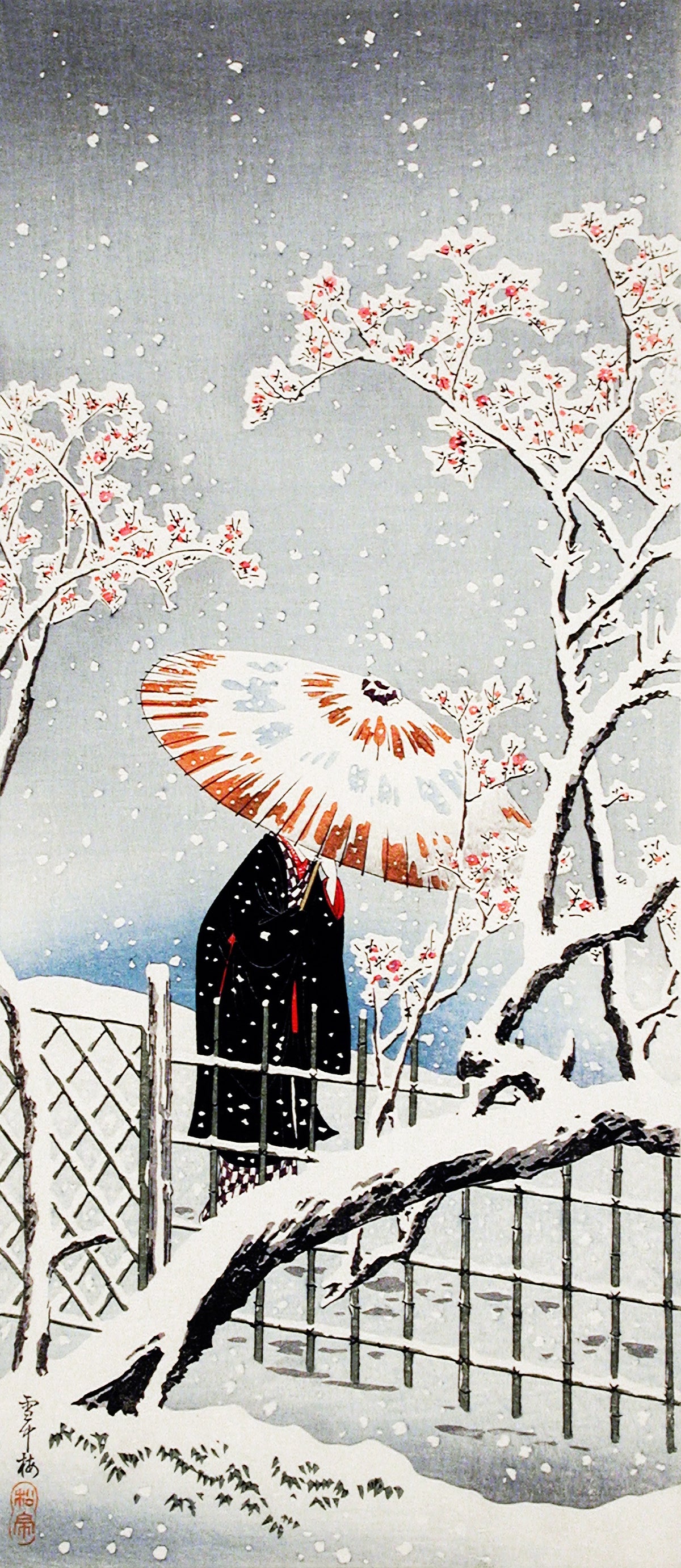 Takahashi Shotei — Plum Tree in Snow | Japanese Woodblock Print (Shin Hanga)