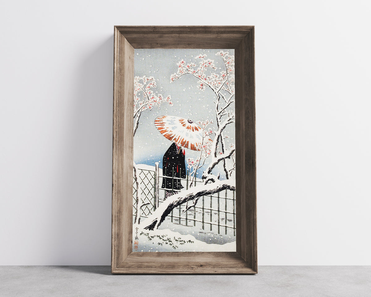 Takahashi Shotei — Plum Tree in Snow | Japanese Woodblock Print (Shin Hanga)