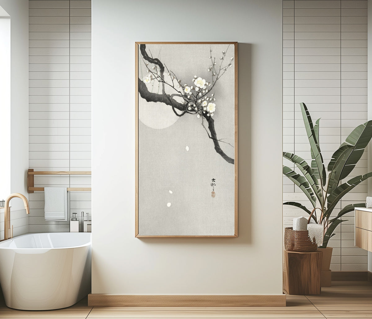 Ohara Koson — Plum Blossom and Full Moon | Japanese Bird & Flower Woodblock Print