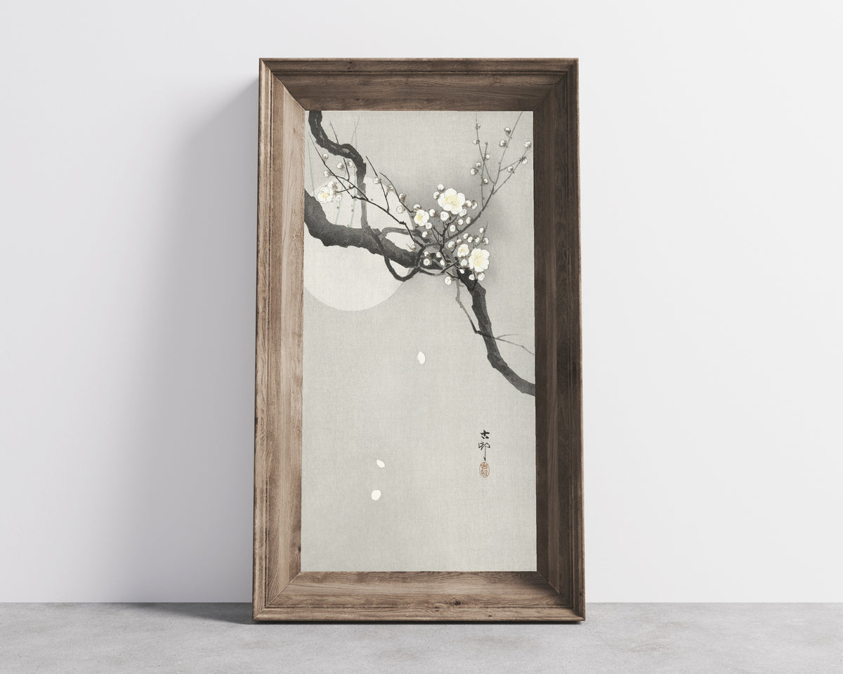 Ohara Koson — Plum Blossom and Full Moon | Japanese Bird & Flower Woodblock Print