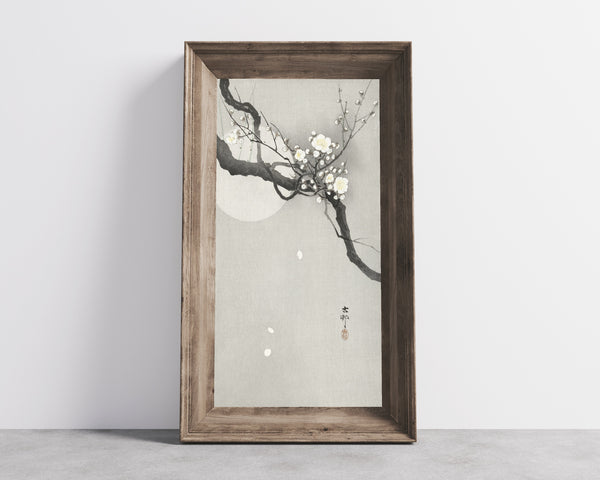 Ohara Koson — Plum Blossom and Full Moon | Japanese Bird & Flower Woodblock Print