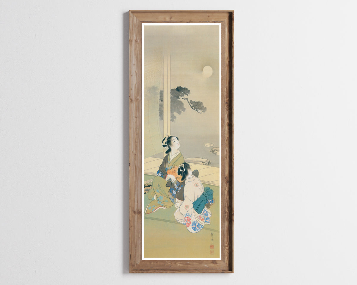Poetry under the Moon by Uemura Shōen — shown framed on a wall
