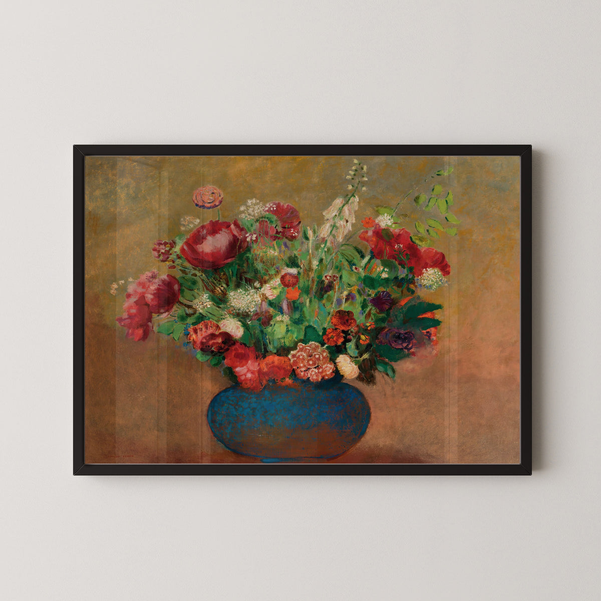 Odilon Redon — Poppies and Sweet William in a Blue Vase | Symbolist Art Print