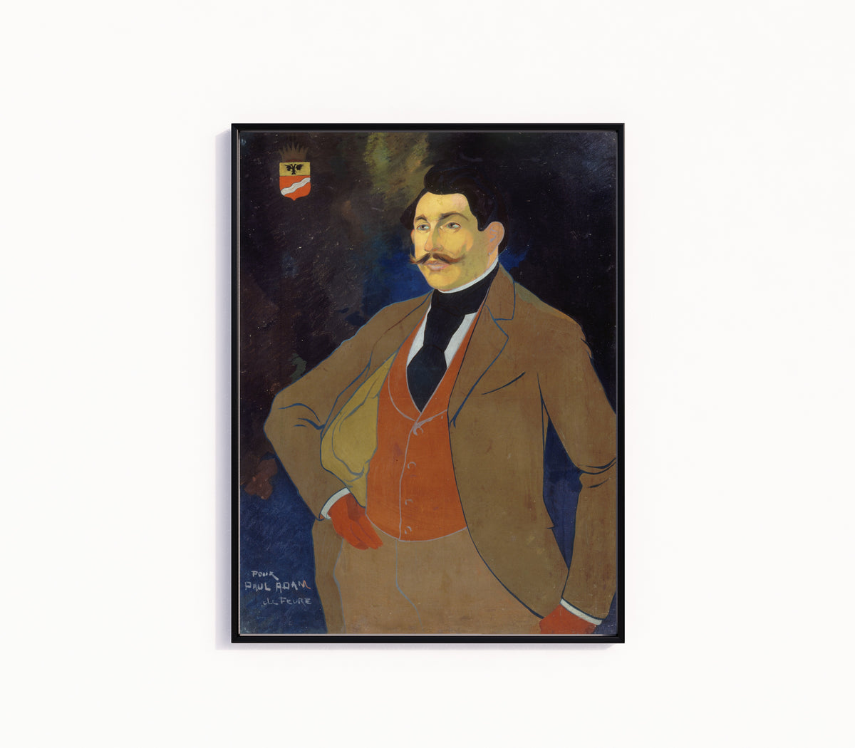 Framed art print of Portrait de Paul Adam by Georges de Feure, in a slim black frame on a plain white wall