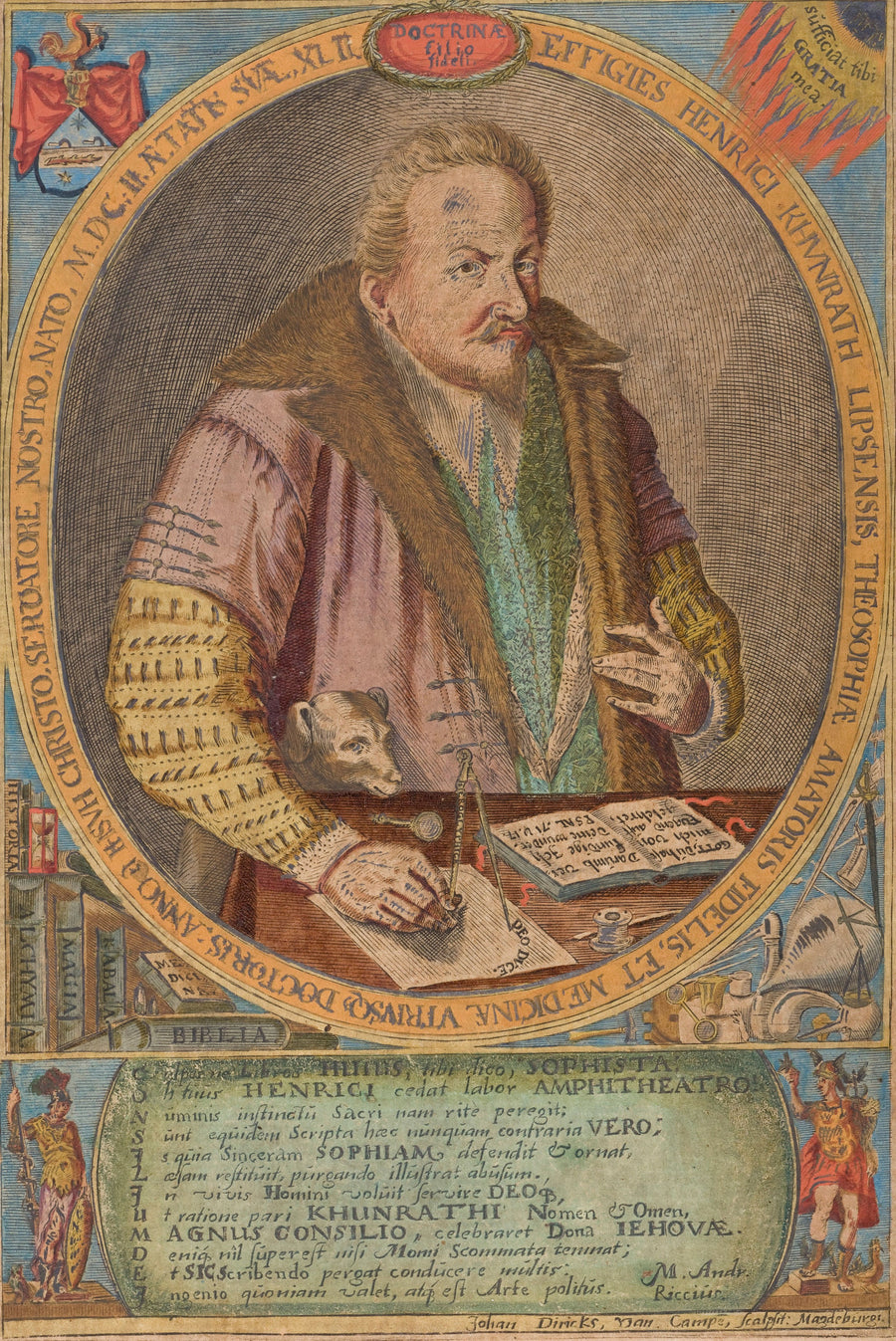 Jan Diricks van Campen — Heinrich Khunrath | Alchemical Engraving Print shown to scale on a wall above a sofa