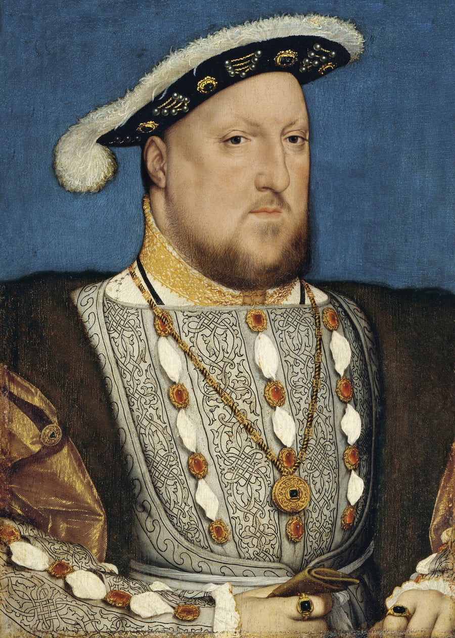 Hans Holbein the Younger — Portrait of Henry VIII | Fine Art Print shown to scale on a wall above a sofa