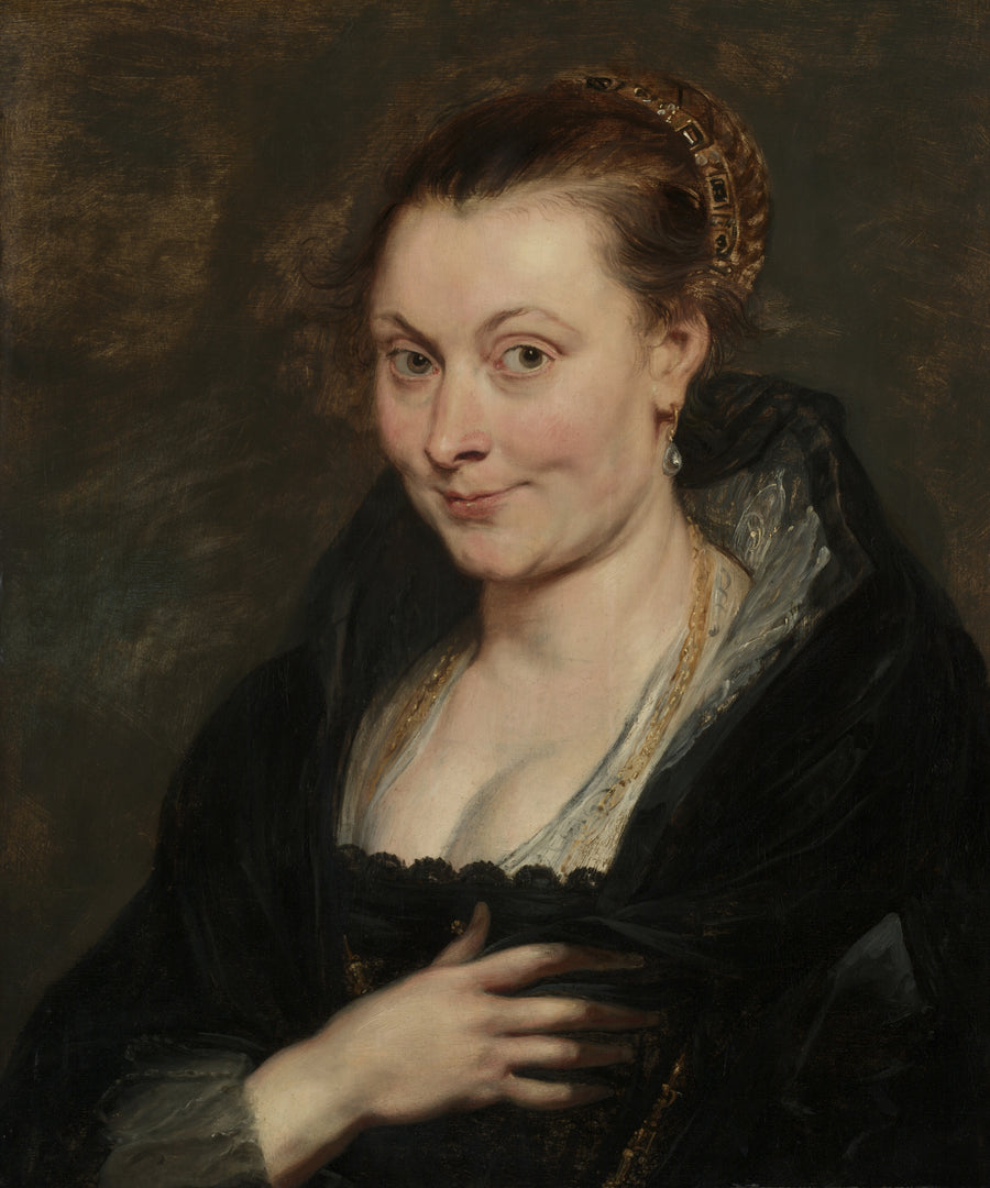 Peter Paul Rubens — Portrait of Isabella Brant | Fine Art Print shown to scale on a wall above a sofa