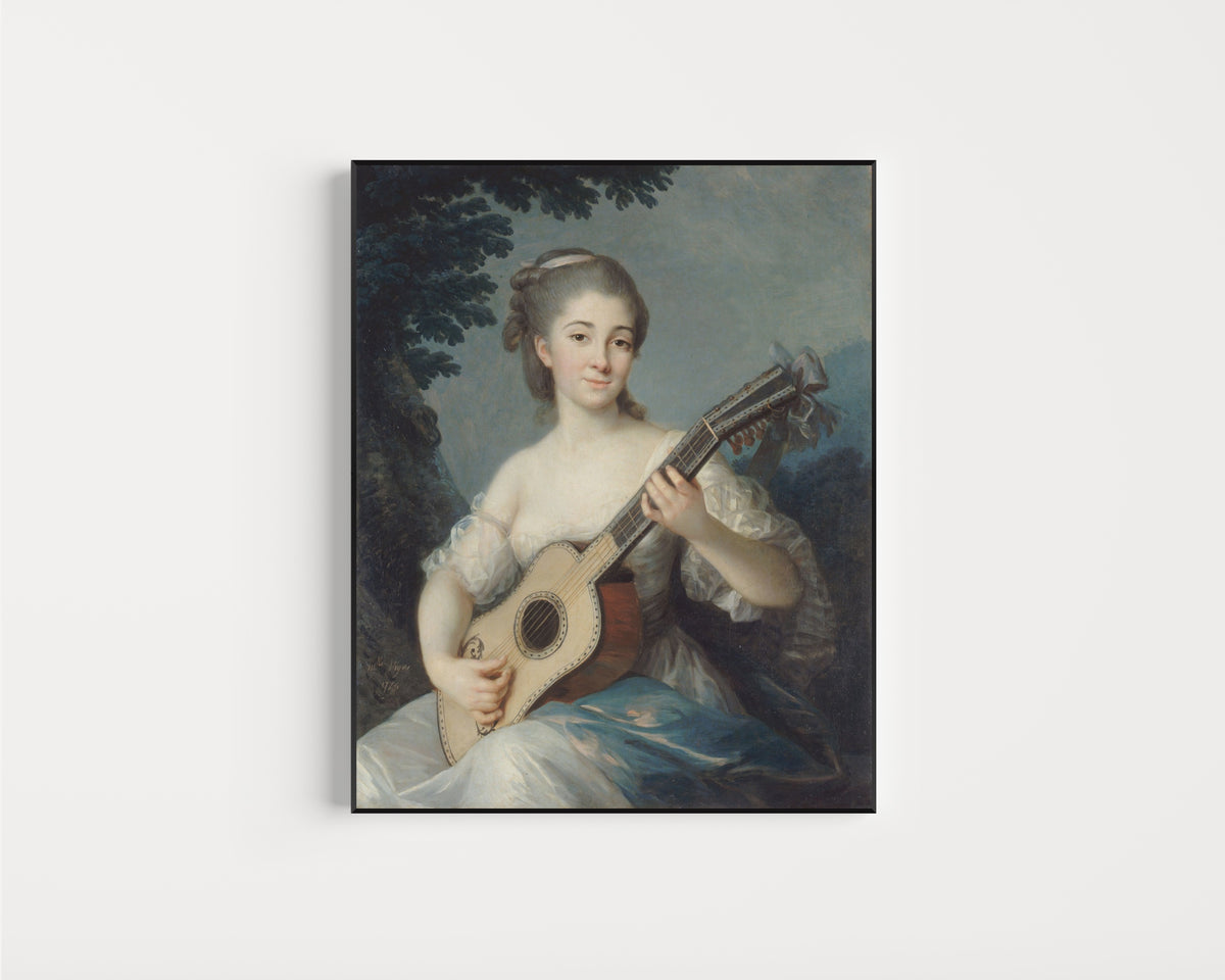Framed art print of Portrait of Marie-Louise-Adélaïde-Jacquette de Robien… by Élisabeth Louise Vigée Le Brun, in a slim black frame on a plain white wall
