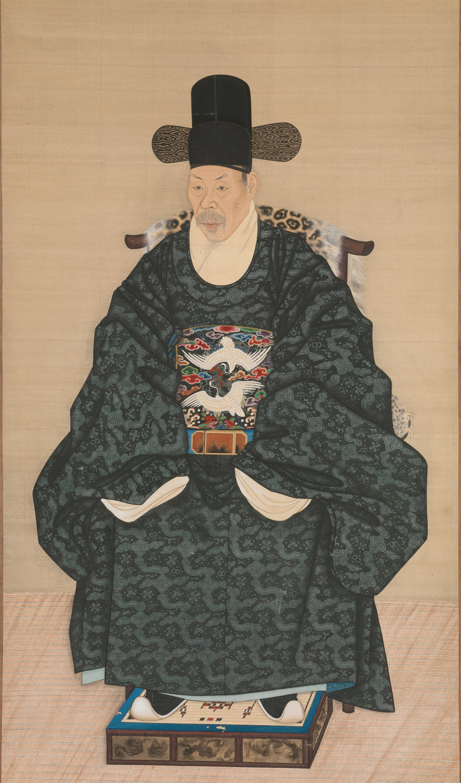 Korean painter (unidentified) — Portrait of Yun Dongseom (1710–1795) | Korean Painting Art Print shown to scale on a wall above a sofa