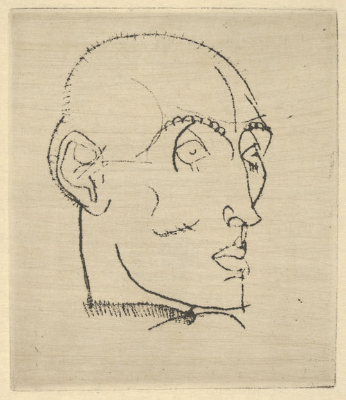Portrait of a Man by Egon Schiele — A close-cropped male head turned to the right in wiry drypoint line