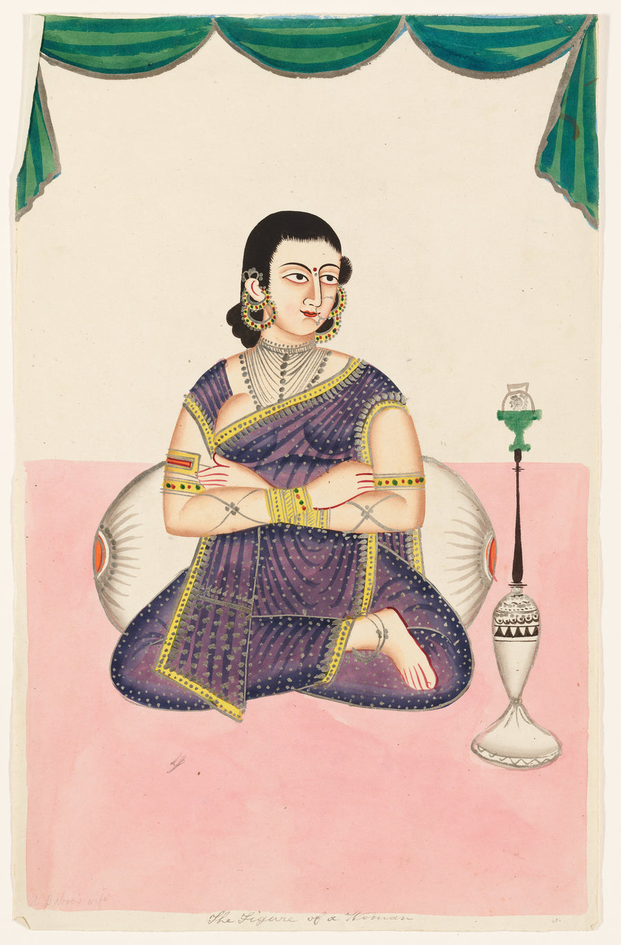 Kalighat painter — Portrait of a Woman | Kalighat Painting Print shown to scale on a wall above a sofa