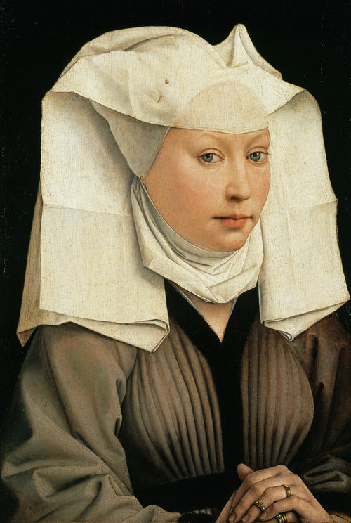 Portrait of a Woman by Rogier van der Weyden — A young woman in a great white headdress against black