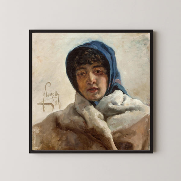 Joaquín Sorolla — Portrait of a Woman in a Blue Headscarf | Fine Art Print