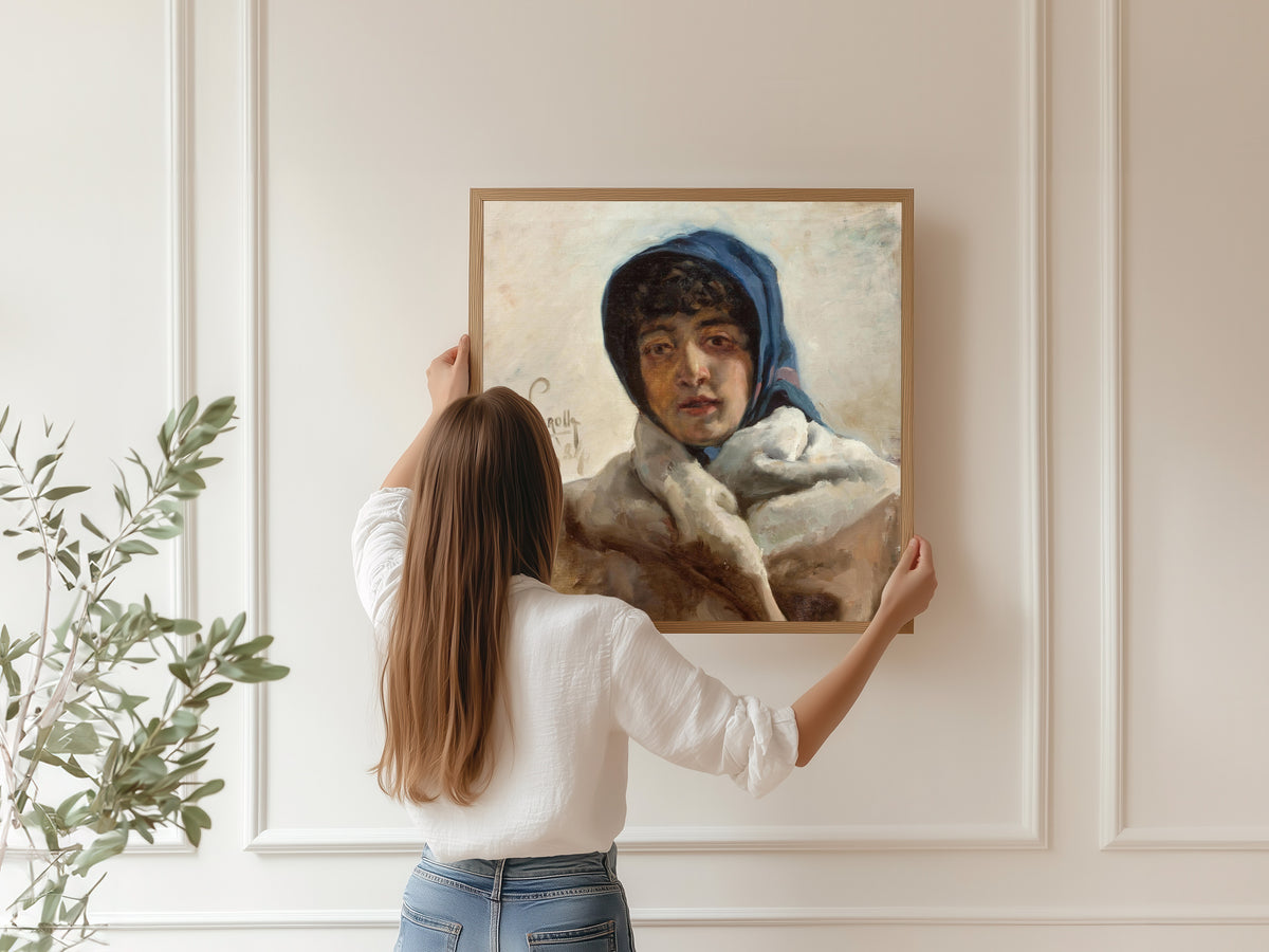Joaquín Sorolla — Portrait of a Woman in a Blue Headscarf | Fine Art Print