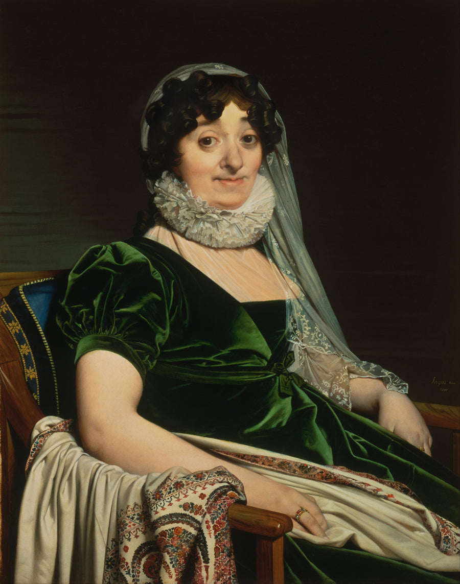 Jean-Auguste-Dominique Ingres — Portrait of the Countess of Tournon | Fine Art Print shown to scale on a wall above a sofa