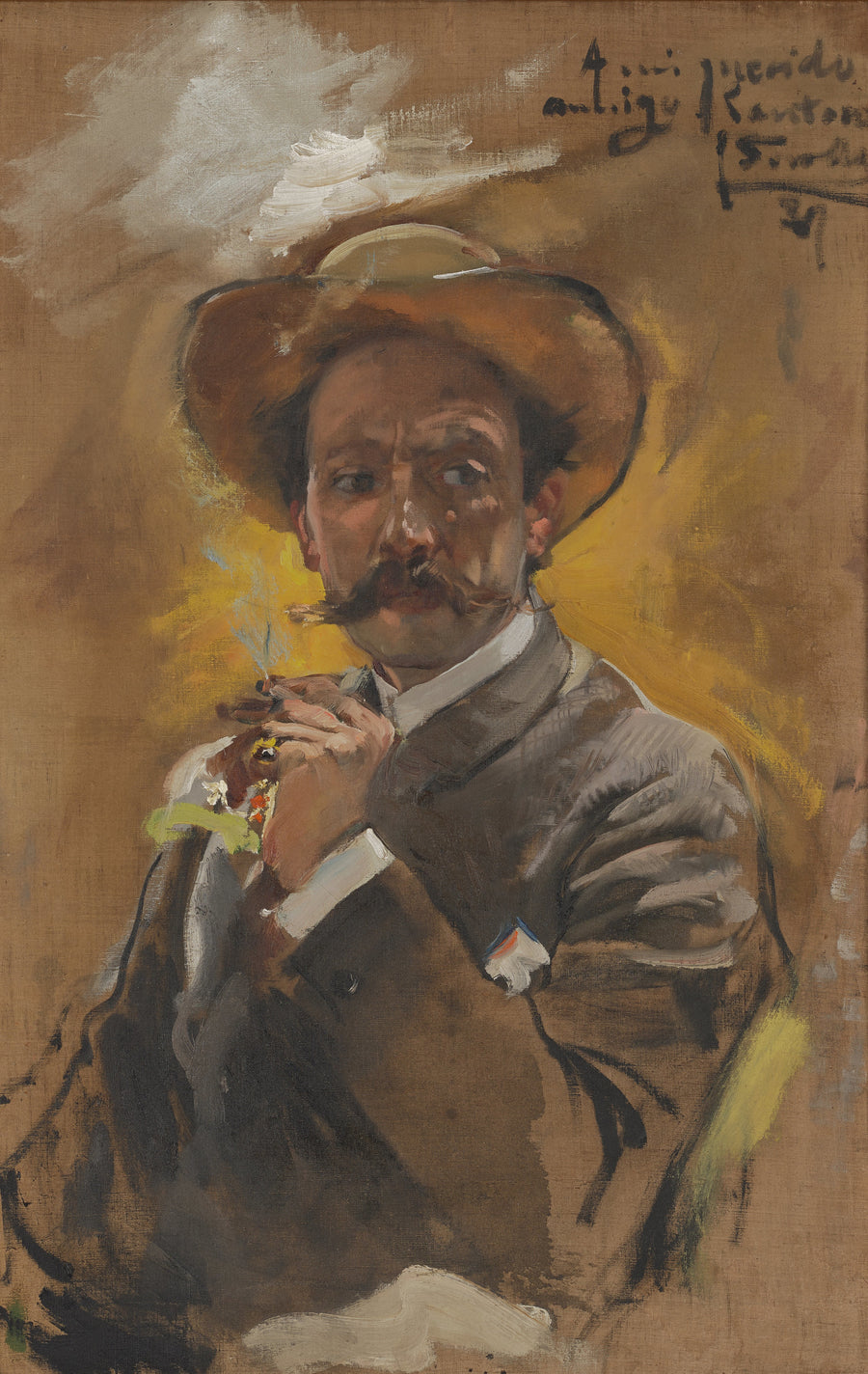 Joaquín Sorolla — Portrait of the Painter Francesco Santoro, Rome | Fine Art Print shown to scale on a wall above a sofa