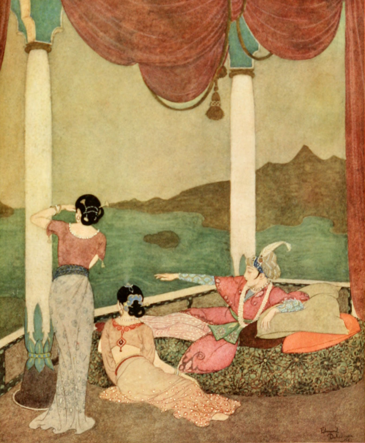 Edmund Dulac — Princess Badoura: Watching the Ship | Fairy Tale Illustration Print