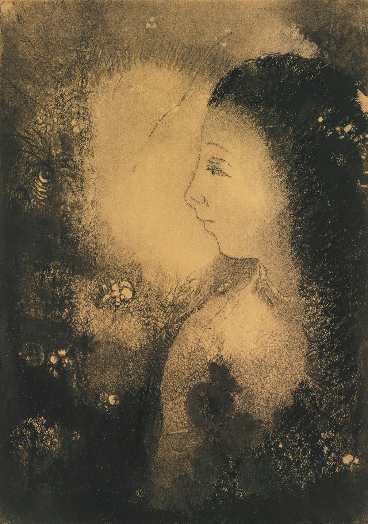 Odilon Redon — Profile of a Woman with Flowers | Symbolist Art Print