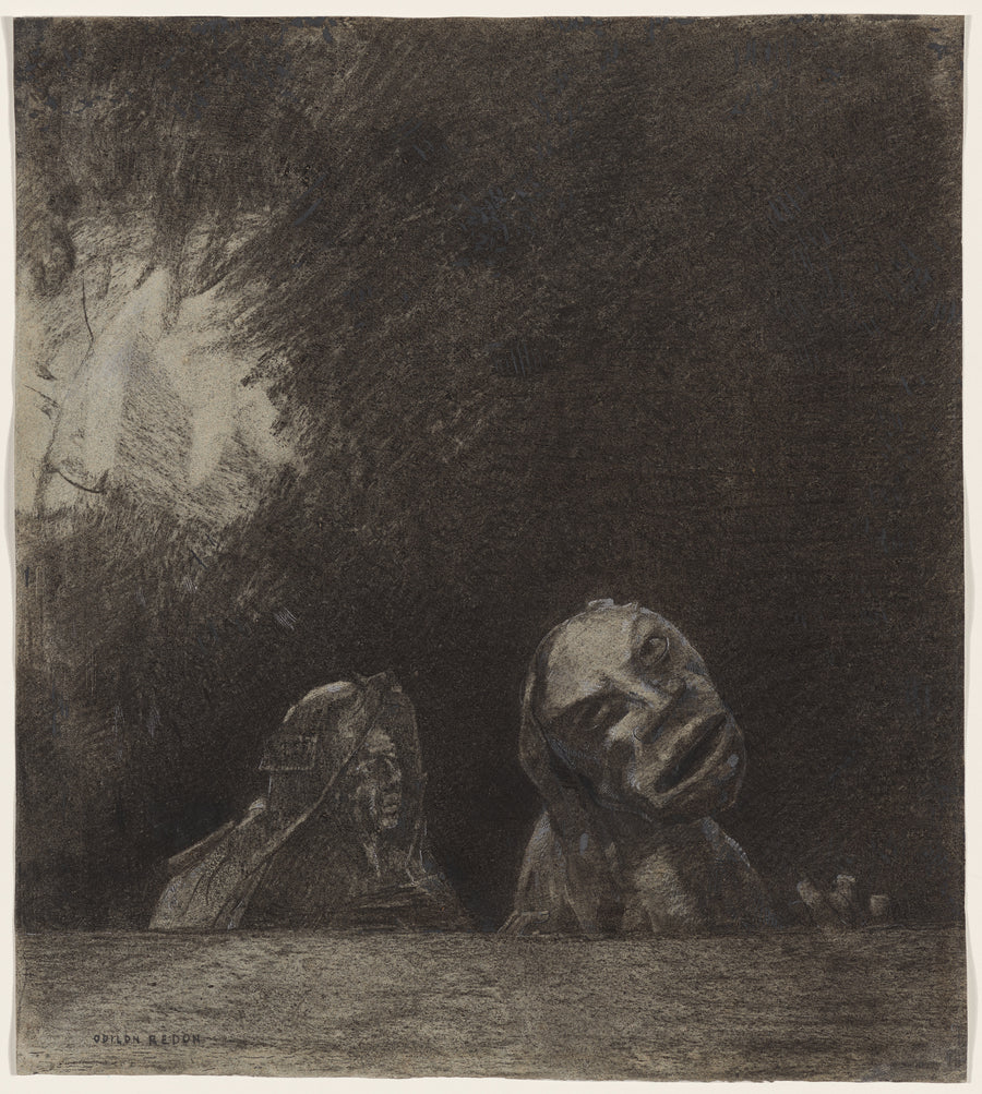 Odilon Redon — Quasimodo | Symbolist Art Print shown to scale on a wall above a sofa