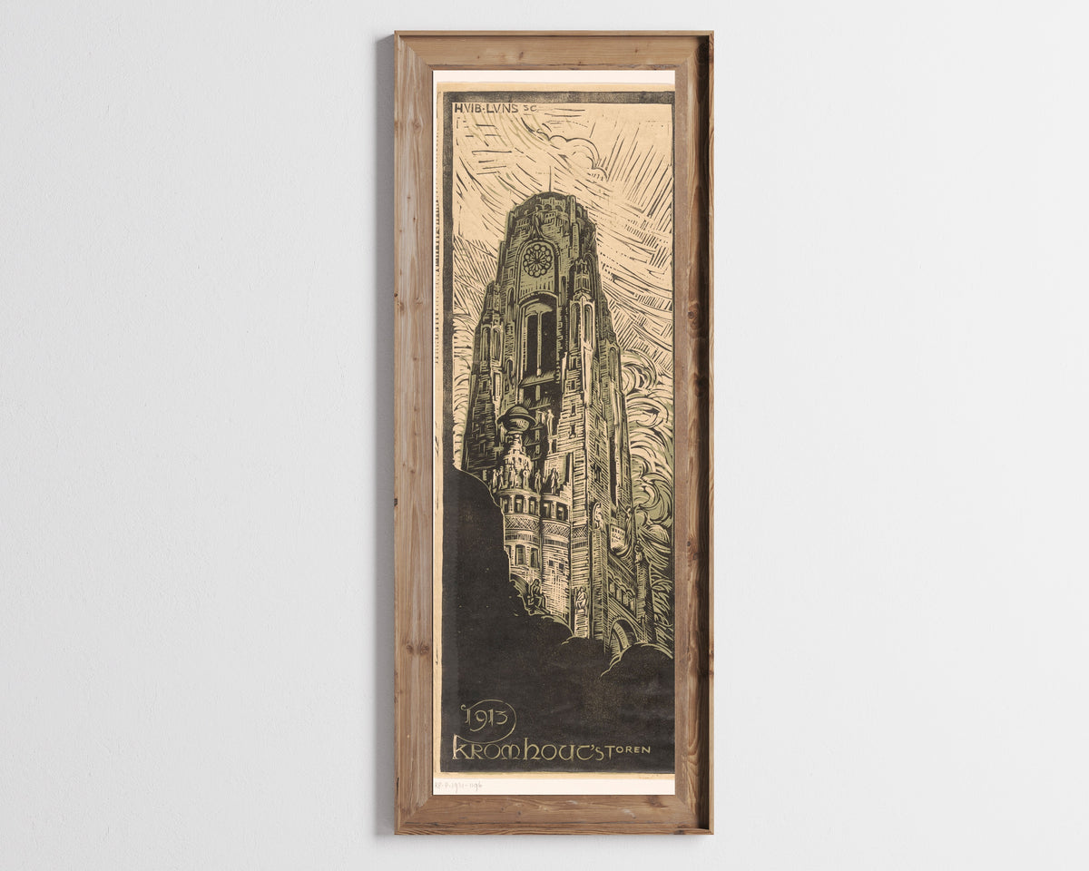 Huib Luns — Raadhuistoren [Town hall tower] | Art Nouveau Woodcut Print