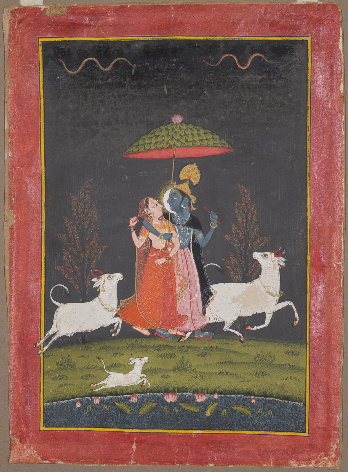 Bundi school — Radha and Krishna in the Rain | Indian Miniature Painting Print