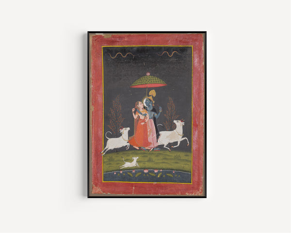 Bundi school — Radha and Krishna in the Rain | Indian Miniature Painting Print